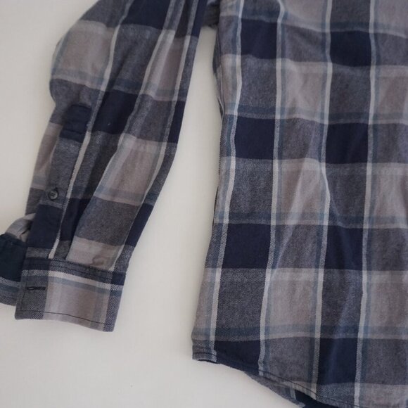 Vintage Eddie Bauer Navy Gray Plaid Cotton Outdoor Button Down Shirt Large - Picture 8 of 10